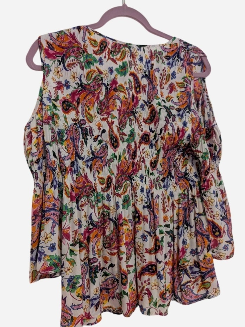 Spense White Paisley Cold-Shoulder Blouse with Multicolor Print